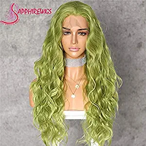 Sapphirewigs Light Green Color Curly Type Queen Camgirl Makeup Wedding Hair Party Gift Synthetic Lace Front Daily Wigs