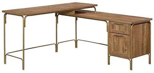 Sauder Coral Cape Home Office Wood L-Shaped Desk in Sindoori Mango and Gold