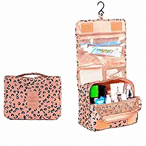 L&FY Multifunction Portable Travel Toiletry Bag Cosmetic Makeup Pouch Toiletry Case Wash Organizer (Pink Leopard Print)