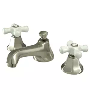 Kingston Brass KS4468PX Metropolitan Widespread Lavatory Faucet with Porcelain Cross Handle, Satin Nickel