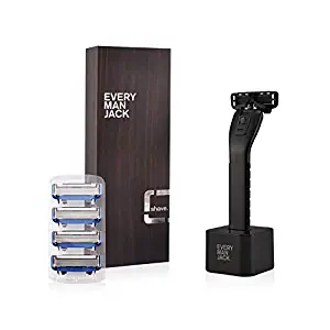 Every Man Jack Manual Razor Shipper, Black, includes handle, stand, 4 cartridges