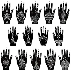 Xmasir 30 Sheets Henna Glitter Tattoo Stencils Kit Face Body Painting Stencils Set - Temporary Tattoos Flower Stencils for Women Girl