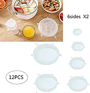 EDOBLUE Silicone Stretch Lid 12-Pack - 6 Sizes Stretchable Silicone Lid Flexible Silicone Lids Food and Bowl Covers to Keep Your Food Fresh - Reusable Stretch And Seal Lids Zero Waste