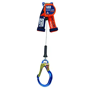 3M DBI-SALA Nano-Lok Edge 3500216 Leading Edge Self Retracting Lifeline, 8' Single-Leg Tie-Off Galv Cable, Alum Rebar Lock Nose Hook, Quick Connector Harness Mount, Orange/Navy