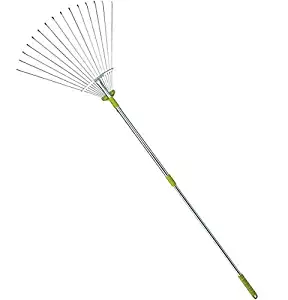 MLTOOLS Leaf Rake | 64-inch Adjustable Garden Leaf Rake | Garden Leaf Rake | Flat Tine Adjustable Steel Rake with Extendable Handle R8236