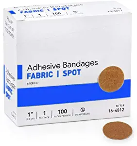 Round Spot Flexible Fabric Adhesive Bandages, 1” Diameter, with Absorbent Non-Stick Pad for Wound Care, and First Aid. Tan Color, 100 Count.