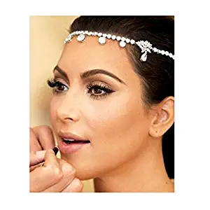 Brishow Wedding Head Chain Silver Flower Rhinestone Headband Hair piece Jewelry Accessory for Women and Girl