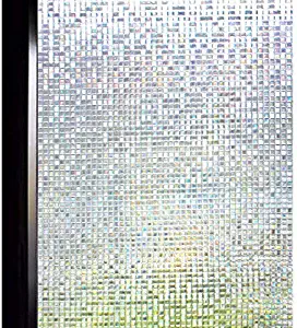 DUOFIRE 3D Window Film Small Mosaic Privacy Window Film Decorative Film Static Cling Glass Film No Glue Anti-UV Window Sticker Non Adhesive for Home Kitchen Office DL004 (35.4in. x 157.4in.)
