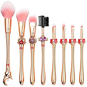 8 Pcs Sailor Moon Makeup Brush Set with Cute Pink Pouch, Cardcaptor Sakura Cosmetic Makeup Tool Sets & Kits for Daily Use and Valentine's Day/Thanksgiving/Birthday Gift