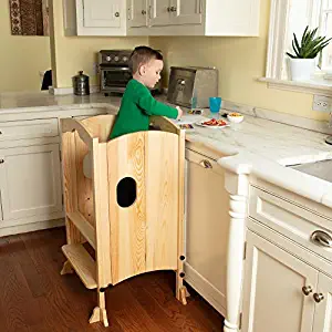 Svan Kitchen Tower for Kids and Toddlers - Wooden Foldable Step Stool w Adjustable Height, Safety Treads for Added Safety