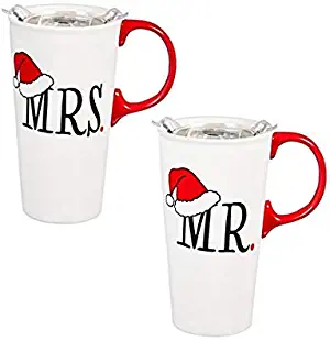 Cypress Home Beautiful Mr and Mrs Ceramic Travel Cups Gift Set - 4 x 7 x 5 Inches Indoor/Outdoor home goods For Kitchens, Parties and Homes