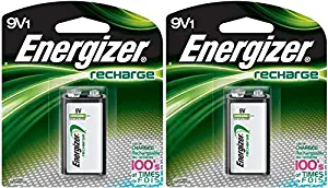 2 Energizer Rechargeable 9 Volt Batteries, (NH22NBP)