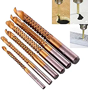 eoocvt 6pcs 3-8mm Titanium HSS Drill & Saw Bit Set Cutting Carpenter Wood Metal