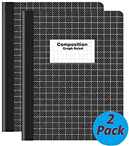 1InTheOffice Graph Composition Book, 9.75" x 7.5" Graph Paper Notebook, Black"2 Pack"
