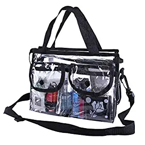 Premium Clear Makeup Organizer PVC Toiletry Bag 10 inch x 7 inch x 4 inch Transparent Cosmetic Bag for Women Sturdy Zipper and 4 External Pockets for Toiletries Adjustable Strap