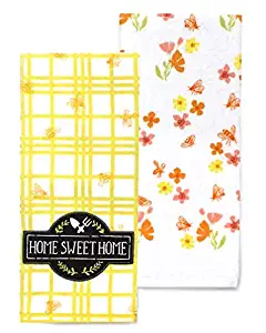 Kitchen Towels Hello Spring Flowers and Bees Home Sweet Home 2 Pack Celebrate Spring Together