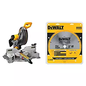 DEWALT DWS709 Slide Compound Miter Saw, 12-Inch with DEWALT DW3128 Series 20 12-Inch 80 Tooth ATB Thin Kerf Crosscutting Miter Saw Blade with 1-Inch Arbor