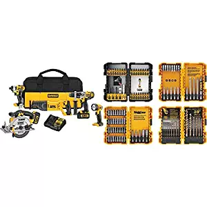 DEWALT DCK590L2 20-Volt MAX Li-Ion 3.0 Ah 5-Tool Combo Kit with DEWALT DWA2FTS100 Screwdriving and Drilling Set 100 Piece