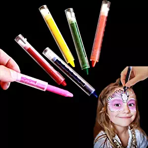 Multicolor Face Painting Kit - Pack of 12 Bright Makeup Crayon Sticks for Masquerades | Halloween | Birthday Parties | Parades - 12 Count Kids Creative Body Facial Paint - 6 Color Assortment