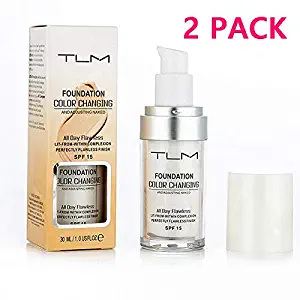2PACK TLM Colour changing Foundation Concealer Cover,Flawless Colour Changing Warm Skin Tone Foundation Makeup Base Nude Face Liquid Cover Concealer