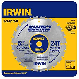 IRWIN Tools MARATHON Carbide Cordless Circular Saw Blade, 5 3/8-Inch, 24T, .063-inch Kerf (14017)