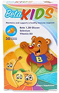 Beta Kids Chewable Children's Immune System Booster with Highest Purity Beta 1 3,d Glucan, Selenium, and Vitamin D3: All Natural, Non GMO, Gluten Free - 30 Gummies