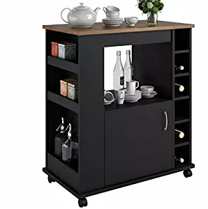 Portable Kitchen Island Cart With Wine Rack – Rolling Utility Island is Perfect for Serving Guests in Style in a Durable Wood Design With Drawer Storage