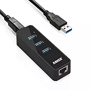 Anker 3-Port USB 3.0 HUB with 10/100/1000 Gigabit Ethernet Converter (3 USB 3.0 Ports, A RJ45 Gigabit Ethernet Port, Support Windows XP, Vista, Win7/8 (32/64 bit), Mac OS 10.6 and Above, Linux) Black