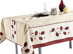 My Jolie Home 60 x 138-Inch Rectangular Tablecloth Beige with Red Leaf, Stain Resistant, Washable, Liquid Spills Bead up, Seats 12 to 14 People (Other Size: 63-Inch Round, 60x80-Inch, 60x120-Inch)