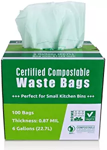 Primode 100% Compostable Bags, 6 Gallon Food Scraps Yard Waste Bags, Extra Thick 0.87 Mil. ASTMD6400 Biodegradable Compost Bags Small Kitchen Trash Bags, Certified by BPI and VINCETTE, (100)