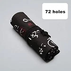 36/48/72 Pencil Case School Art Supplies Pen Bags Holes Roll Pouch Penalties Cool Black Rose Leaf Wrap Gifts,B 72 Holes