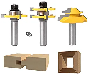 Lock Miter 45 Degree Joint Router Bits + 2Pcs Tongue and Groove Set [1/2-Inch Shank], APLUS 45° Lock Mitre Glue Joint Router Bit + Router Bit Set 3 Teeth T Shape, Wood Milling Cutter Woodworking Tool