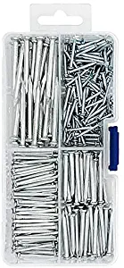 Hardware Nail Assortment Kit 320 Pcs with Storage Case, Galvanized Common, Masonry, concrete nails, 4 Sizes Assortment 3/4, 1, 1-3/16, 1-9/16 inch