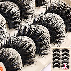 5 Pairs Makeup Long Cross False Eyelashes Nattural False Eye Lash Blue & Black