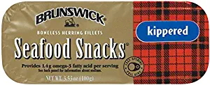 BRUNSWICK Boneless Kippered Herring Fillet Seafood Snacks, High Protein Food, Keto Food, Gluten Free Food, High Protein Snacks, Canned Food, Bulk Herring Fillets, 3.53 Ounce Cans (Pack of 18)