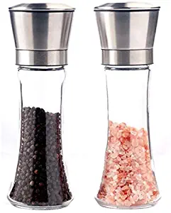 Salt and Pepper Grinder Set of 2 - Salt and Pepper Shakers with Adjustable Coarseness by Ceramic Rotor - Stainless Steel Pepper Mill Shaker and Salt Grinders Mills Set (Tall)