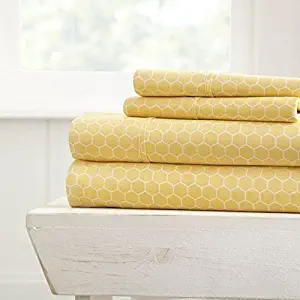 Simply Soft 4 Piece Sheet Set Honeycomb Patterned, Full, Yellow