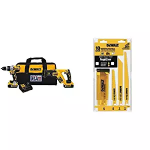 DEWALT DCK294P2 20V Max XR Lithium Ion Hammerdrill & Reciprocating Saw Combo Kit, 50Ah Pack with DEWALT DW4898 Bi-Metal Reciprocating Saw Blade Set with Case, 10-Piece