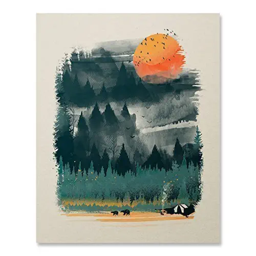 Wilderness Nature Art Print Camping Lover Print Outdoor Inspiration Poster Wildlife Mountain Pine Tree Landscape Wall Art Bear Print Hiking Forest National Park Decor 8 x 10 Unframed Artwork