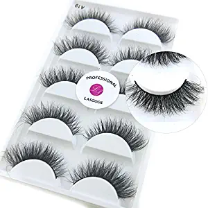 Luxurious 100% Siberian Mink Fur 3D False Eyelash LASGOOS Degisn Natural Messy Corner Thick Volume Fluffy Soft Fake Eyelashes 5 Pairs/Box (A19)