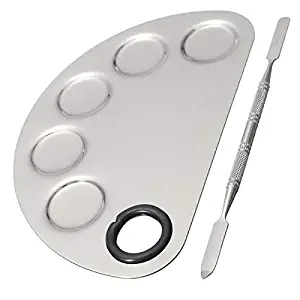Pro Stainless Steel Makeup Palette with Spatula Tool, 5-well Nail-art Cosmetics Makeup Palettes Board Polishing for Professional Nail Art Eye Shadow Eyelash Makeup Organizer Pigment Blending highlight