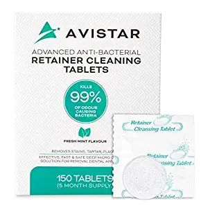 Avistar Retainer & Denture Cleaner Tablets: 150 Denture or Retainer Cleaning Tablets to Remove Odor, Stains & Plaque from Retainers, Dentures, Night Guards or Mouth Guard - Mint Flavor, 5 Month Supply