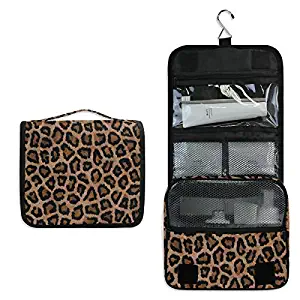 Hanging Travel Toiletry Bag Kit Makeup Case Cosmetics Organizer for Men Women Llama Alpaca And Cactus (leopard)