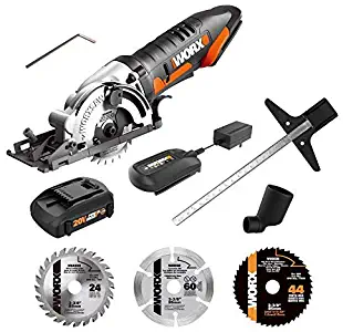 WORX WX523L.2 20V 1.5Ah Cordless Lithium Worxsaw with 1 TCT Blade, 1 Diamond Blade, 1 HSS Blade Battery and Charger Included