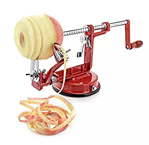 Apple Peeler, Stainless Steel Apple Corer Slicer Peeler, Durable Heavy Duty Die Cast Magnesium Alloy Apple Peeler Slicer Corer with Suction Base, Red