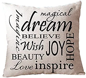 Leaveland Dream Inspirational Quote 18x18 Inch Cotton Linen Square Throw Pillow Case Decorative Durable Cushion Slipcover Home Decor Standard Size Accent Pillowcase Encasement