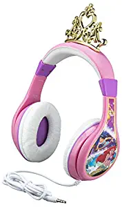 Disney Princess Kids Headphones, Adjustable Headband, Stereo Sound, 3.5Mm Jack, Wired Headphones for Kids, Tangle-Free, Volume Control, Foldable, Childrens Headphones Over Ear for School Home, Travel