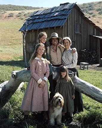 Little House on the Prairie season one cast pose by house 8x10 Promotional Photograph