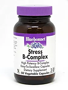 Bluebonnet Nutrition Stress B Complex Vegetable Capsules, Vitamin B6, B12, Biotin, Folate, Stress Relief, Vegan, Vegetarian, Gluten Free, Soy Free, Milk Free, Kosher, 50 Vegetable Capsules