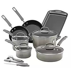 Rachael Ray Hard Enamel Cookware Set 14 Piece Sea Salt Gray